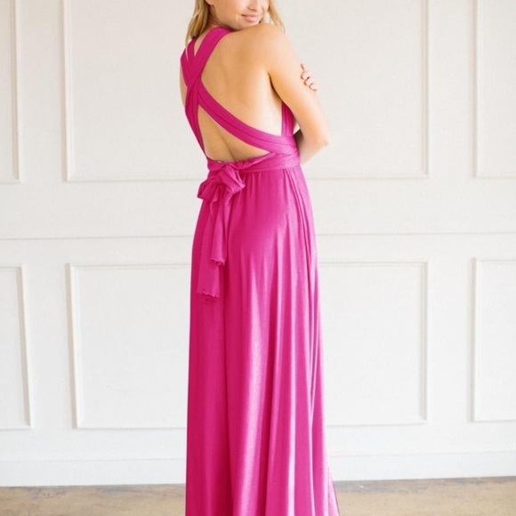Convertible Infinity Dress & Bandeau Long Maxi Bridesmaid/Prom Dresses Hot Pink - Picture 6 of 7